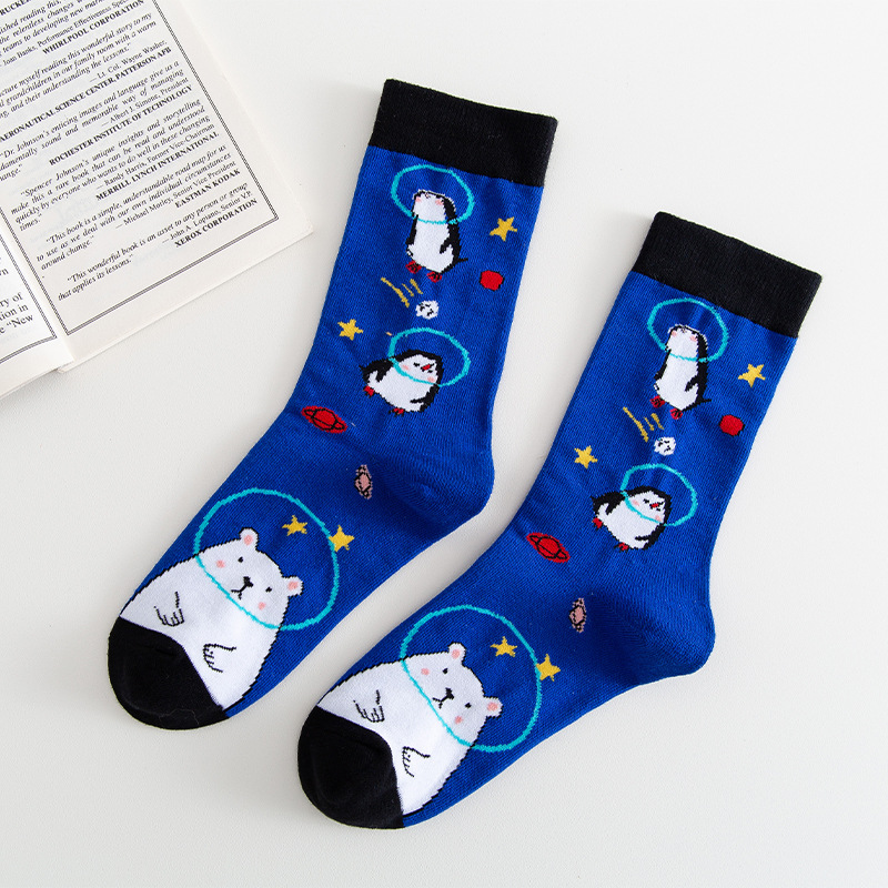 Cartoon Couple Socks INS Cute Milk Cow Penguin Graffiti Men Women Stockings